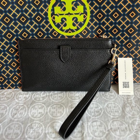 Tory Burch Chelsea Wristlet Bag Black Gold - Picture 8 of 8